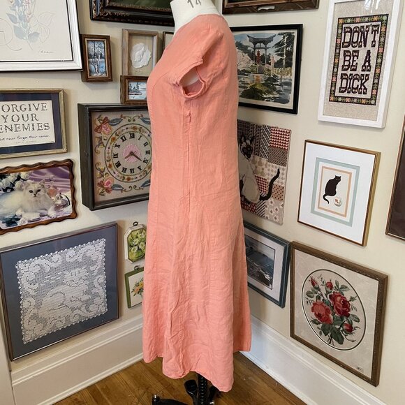 J.Jill Womens Peach Short Sleeve Scoop Neck Midi Dress with Lining Size 12 - Picture 3 of 8